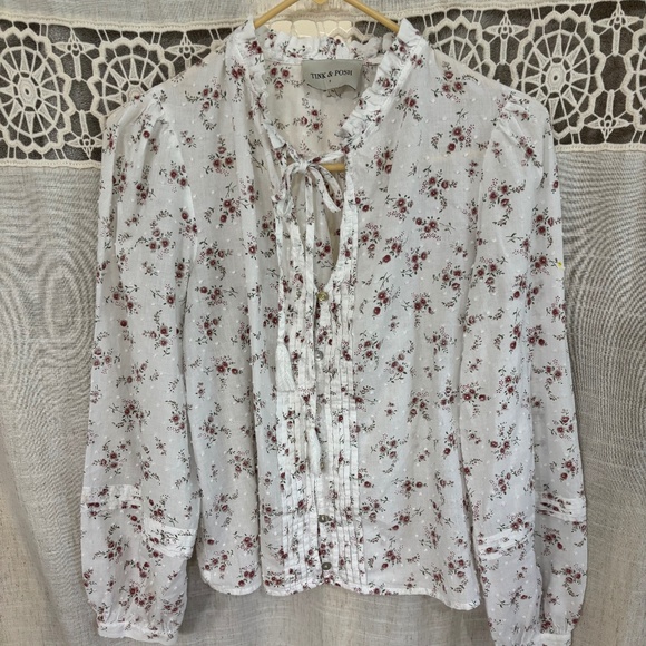 Tink And Posh Woman’s Long Bell Sleeve Ruffled Collar Floral Multicolor Blouse S - Picture 1 of 6